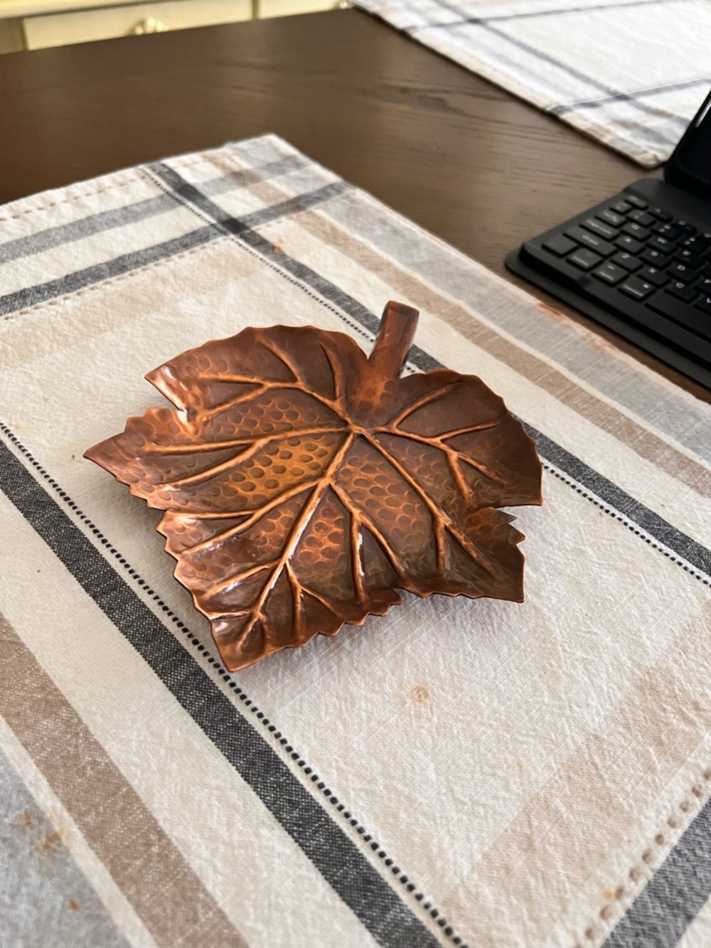 Hand-Hammered Copper Leaf Decorative Dish - Copper